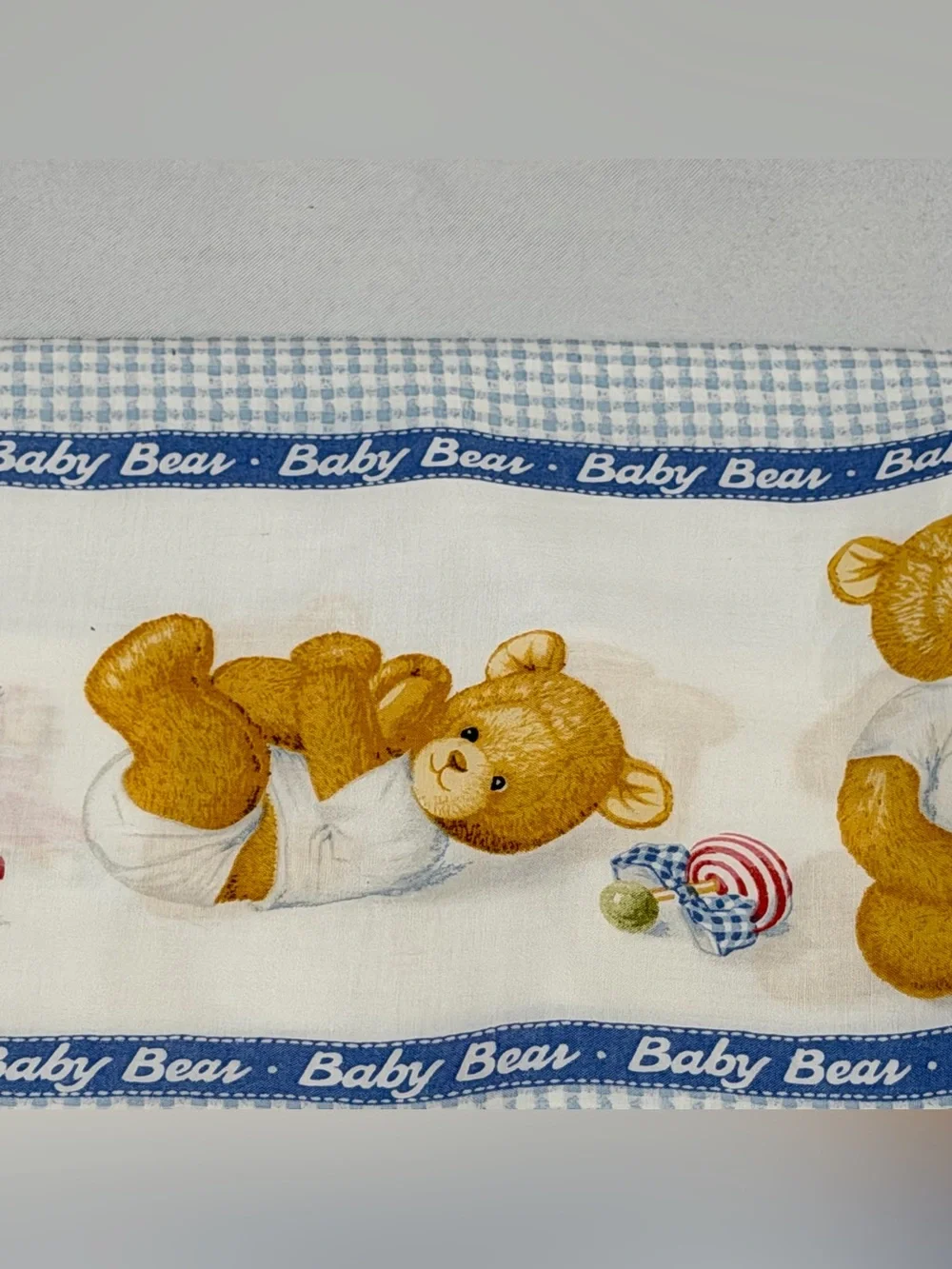 Fabric Baby Bear Nursery Boy Blue Gingham Checked Patty Reed Design 41”x72” 2 Yd
